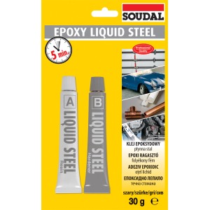 Klej Soudal Epoxy Liquid Steel, 2 tubki (żywica i utwardzacz), 30g.