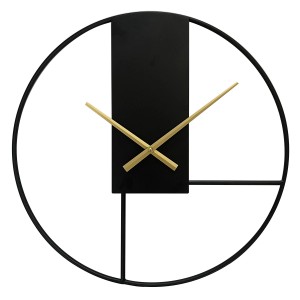 Dekoracyjny czarny zegar ścienny ze złotymi wskazówkami, nowoczesny design.