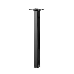 Czarna noga do stołu Hettich, 25x25x300 mm, kwadratowa z płytką montażową.