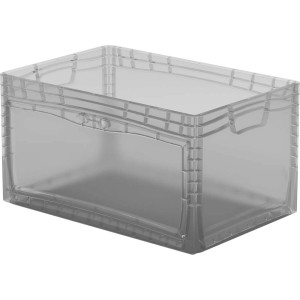 Przezroczysty pojemnik Eurobox-System z boczną klapą, 60x40x32 cm, do przechowywania.