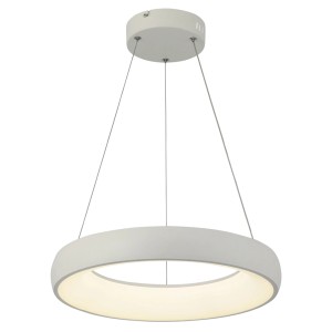 Nowoczesna lampa wisząca LED w kształcie pierścienia, biała.