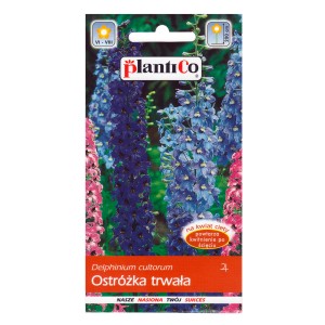 Opakowanie nasion kwiatów t.b.t., z niebiesko-fioletowymi i różowymi kwiatostanami.