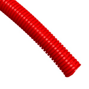 Czerwona, elastyczna rura karbowana do instalacji grzewczych.