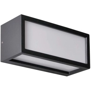 Nowoczesny, prostokątny, czarny kinkiet do użytku wewnętrznego i zewnętrznego.