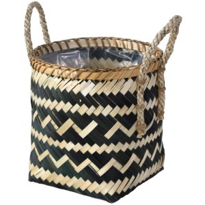 Dekoracyjna bambusowa doniczka na zioła Doniczka z uchwytami, czarno-naturalna.