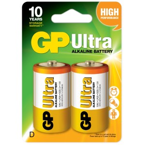 Bateria alkaliczna GP Ultra D, opakowanie 2 szt. Długotrwała energia dla urządzeń o dużym poborze mocy.