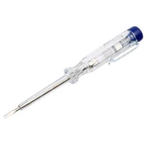 Próbnik napięcia LUX Classic, 65mm, 220-250V, śrubokręt z przezroczystą izolacją i niebieską rączką.