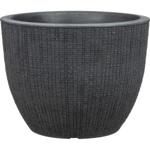Donica Scheurich Barceo, Ø 29 cm, Stony Black, z fakturą kory drzewa.