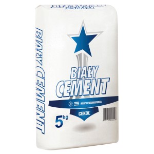 Biały cement w worku 5kg, mrozoodporny i wodoodporny, do napraw i łatania.