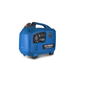Niebieski agregat prądotwórczy Hyundai, przenośny generator do budowy i ogrodu.
