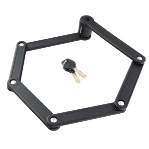 Czarny zamek rowerowy t.b.t., składany zamek z kluczami.
