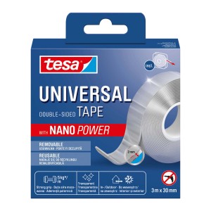 Tesa Universal dwustronna taśma klejąca z Nano Power, 3m x 30mm.