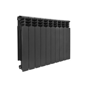 Szary grzejnik t.b.t. do użytku wewnętrznego.