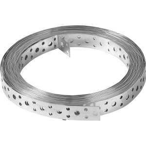 Taśma perforowana ocynkowana ogniowo, szerokość 20 mm, długość 10 m, do konstrukcji drewnianych.