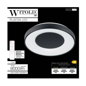 Okrągła lampa sufitowa LED w kolorze czarnym z pilotem.