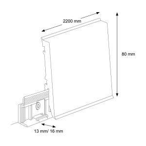 Rysunek techniczny listwy przypodłogowej z wymiarami (wysokość 80mm, długość 2200mm).