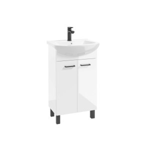 t.b.t. Zestaw mebli łazienkowych: szafka umywalkowa z umywalką i baterią, biało-czarna.