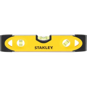 Żółta poziomica Stanley Torpedo, 23 cm, plastik/aluminium, z trzema libellami.
