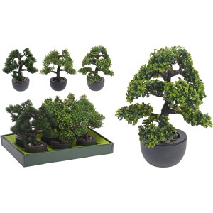 Kilka sztucznych drzewek bonsai w różnych wzorach i rozmiarach.