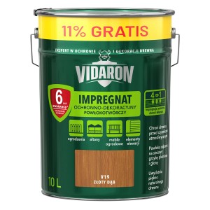 Ciemnozielone wiadro impregnatu do drewna Vidaron, odcień Złoty Dąb, 10L.