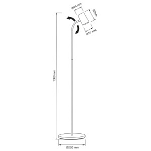 Rysunek techniczny lampy podłogowej t.b.t. z wymiarami.