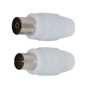 Dwa białe złącza koaksjalne do instalacji SAT.