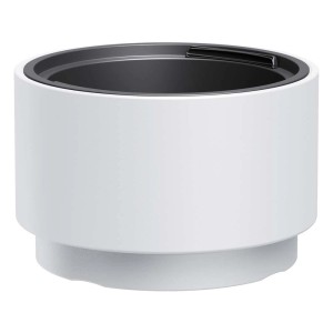 Biała, okrągła doniczka t.b.t. do użytku wewnątrz i na zewnątrz.