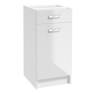 Biała szafka dolna kuchenna z szufladą, część zestawu mebli kuchennych.