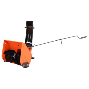 Pomarańczowa przystawka do odśnieżarki do zamiatarki, widok z boku.