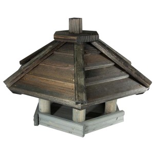 Drewniany karmnik dla ptaków z dachem do ogrodu.