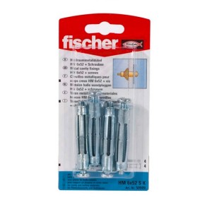 Fischer HM 6x52 SK kołki do płyt gipsowych, 4 szt., metalowe kotwy ze śrubami do płyt kartonowo-gipsowych i innych paneli.