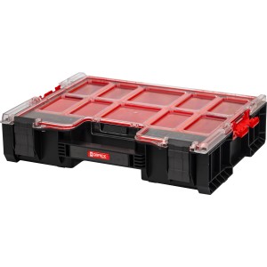 Qbrick System Organizer Pro 300 skrzynka narzędziowa z 8 przegródkami, przezroczystą pokrywą i uchwytem.