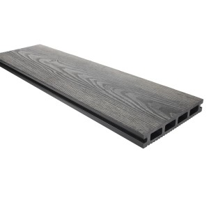 Szara deska tarasowa t.b.t. z teksturą drewna do użytku zewnętrznego.