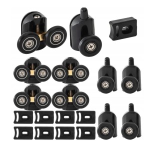 t.b.t. Części zamienne do kabin prysznicowych, różne rolki i ograniczniki w kolorze czarnym.