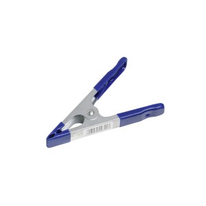 Ścisk sprężynowy metalowy 100 mm z niebieskimi uchwytami.