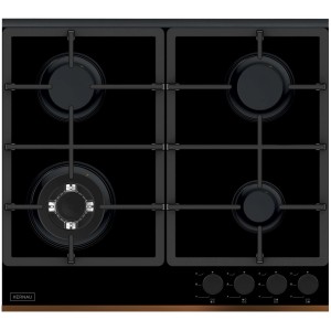 Czarna płyta kuchenna t.b.t. z czterema palnikami.