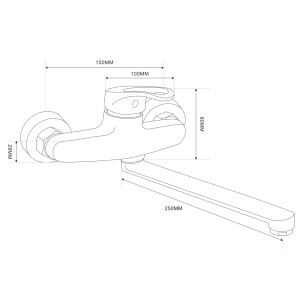 Szkic jednouchwytowej baterii t.b.t. z wymiarami.