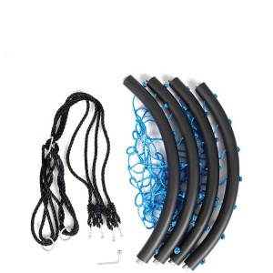 Huśtawka t.b.t.: Części takie jak liny, siatka i rama do montażu.