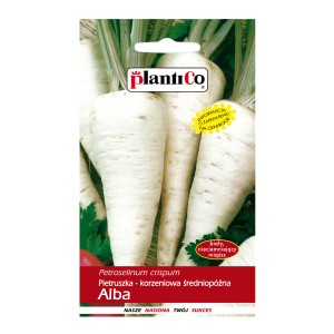 Opakowanie nasion pietruszki 'Alba', odmiana średnio wczesna do uprawy warzyw.