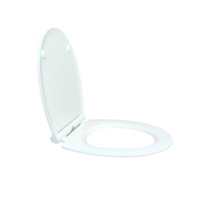 Biała deska sedesowa (t.b.t.) otwarta, zbliżenie.