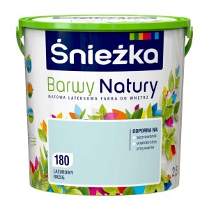 Wiadro farby do ścian Śnieżka Barwy Natury, odcień Lazury Brzeg, 2,5l. Kolorowe farby do ścian.