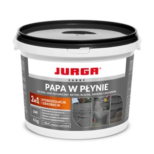 Wiadro płynnej papy Jurga do pokryć bitumicznych, betonu, blachy, drewna i dachówek. Szary, 4 kg.