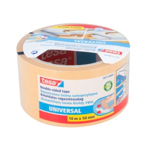 Tesa Universal dwustronna taśma klejąca, 5 m x 50 mm, do prac ręcznych i mocowania dywanów.