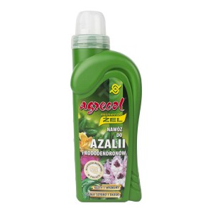Zielona butelka nawozu Agrecol do rododendronów i azalii.