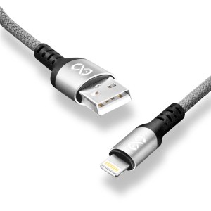 Szary kabel do ładowania t.b.t. z USB i złączem Lightning do telefonów komórkowych.