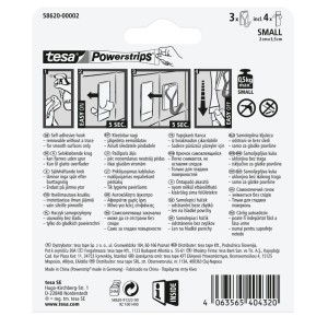 Tesa Powerstrips haczyki samoprzylepne, usuwalne, 3 sztuki, na gładkie powierzchnie.