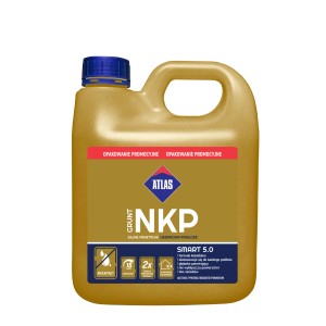 Kanister z gruntem głęboko penetrującym Atlas NKP do podłoży, w kolorze złotym.