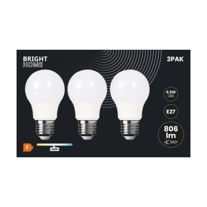 Zestaw 3 żarówek LED E27 Bright Home, 8,5W, 806 lumenów, ciepłe białe światło.