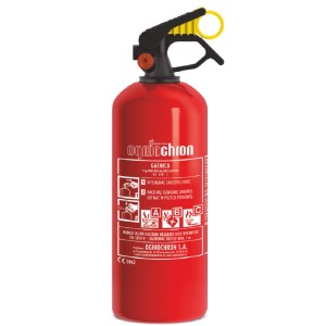 Czerwona gaśnica do samochodu, na wypadek awarii i pierwszej pomocy.