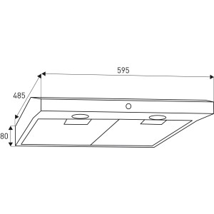 Rysunek techniczny: Płaski okap t.b.t. z wymiarami.